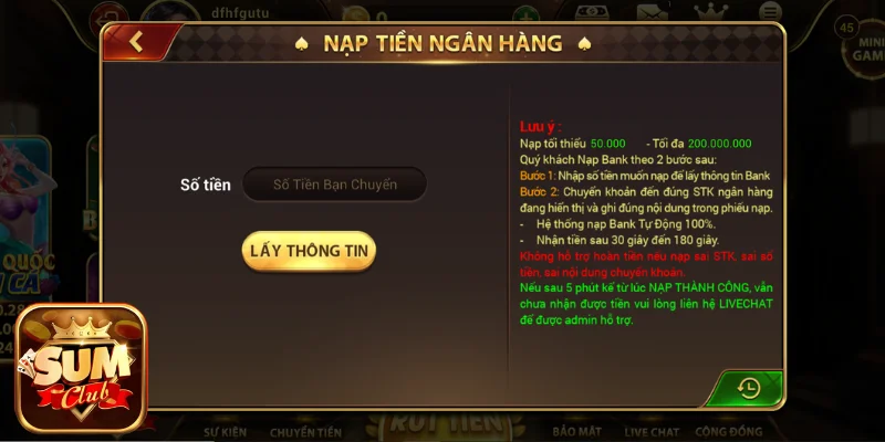 Hướng dẫn cách nạp tiền SUMCLUB chi tiết từng bước