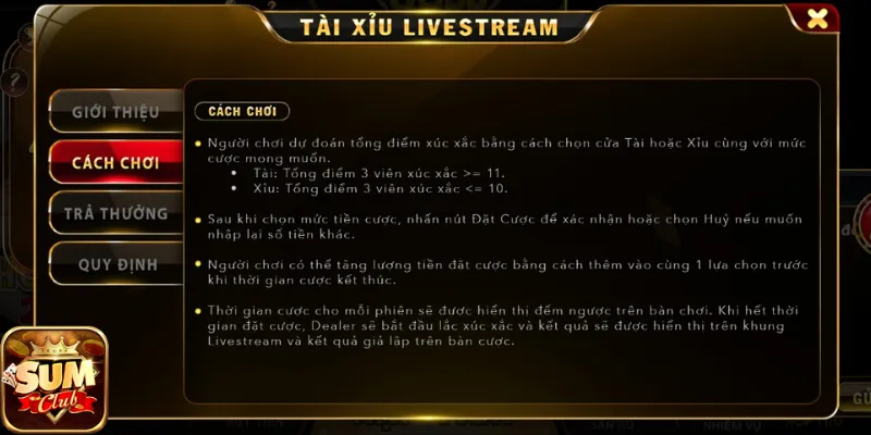 Luật Tài xỉu livestream
