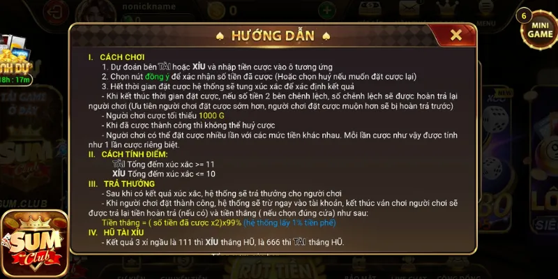 Sum club là địa chỉ tốt nhất để bạn cược game Tài Xỉu online