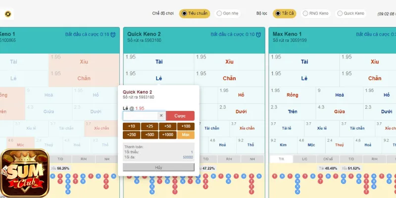 Game Keno quay số Sum club
